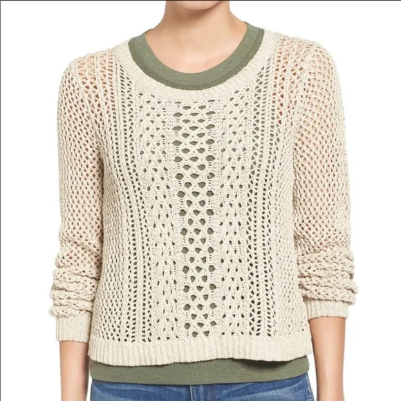 Madewell Crochet Knit Sweater Beige Medium - Picture 4 of 10